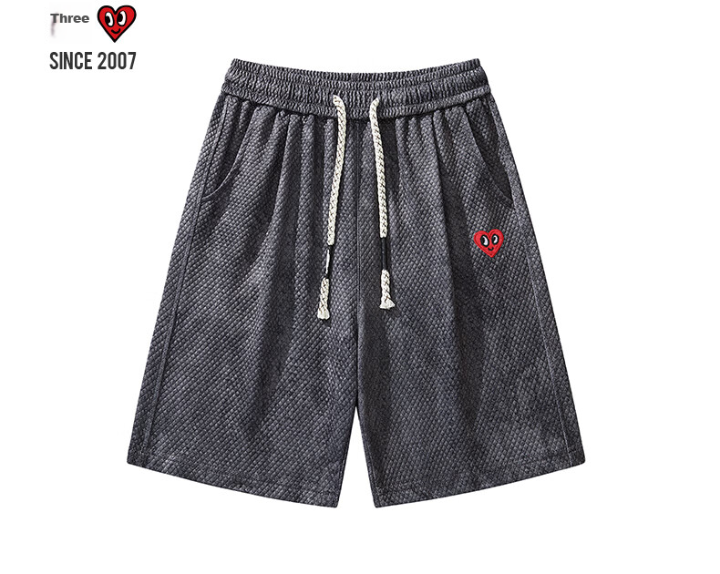 Charles Peach Heart Couple Style American High Street Tie-Dye Drawstring Design Casual Five-Point Shorts Apricot XL 4