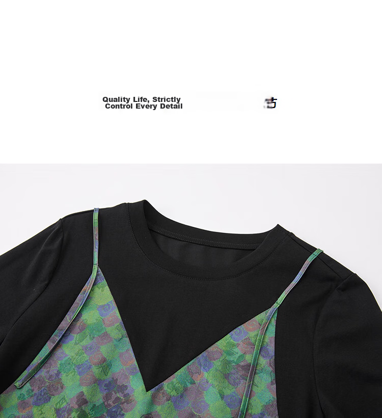 Demana [Cooling Black Technology Sorona] Summer Fake Two-Piece Printed Slimming Patchwork Dress for Women High-End Feel 11