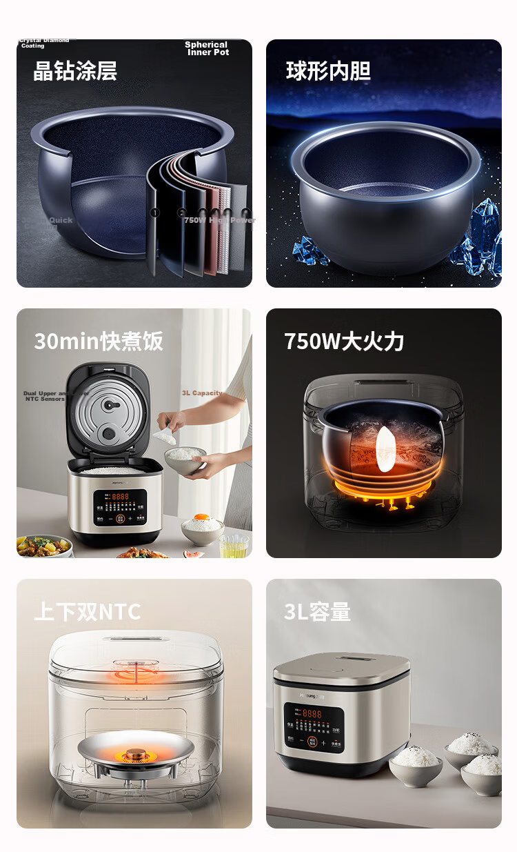 Joyoung ZMD Safe Series 0-Coating Rice Cooker Stainless Steel Inner Pot Air-Cooled Moisture Film Technology Multifunctional Household Rice Cooker Smart Reservation 4L Capacity 40N3K 1