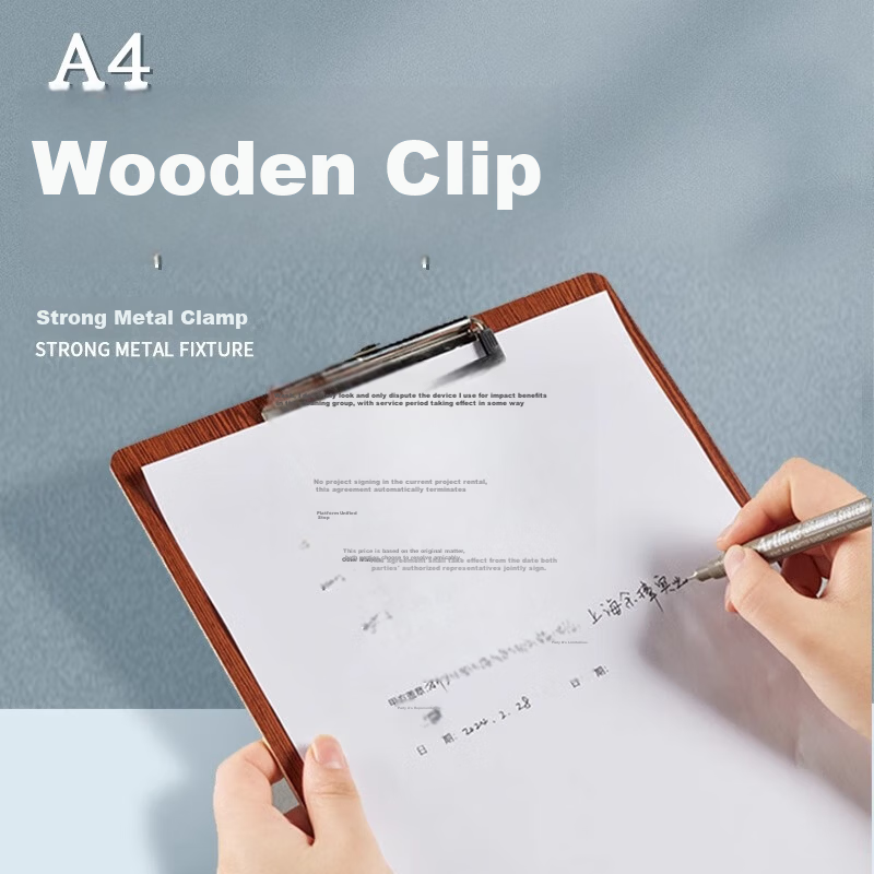 MAKINO A4 Wooden Clipboard File Folder Writing Memory Writing Pad Student Exam Paper Clip Restaurant Menu Clip Metal Clamp Black Walnut Color 3-Pack 1