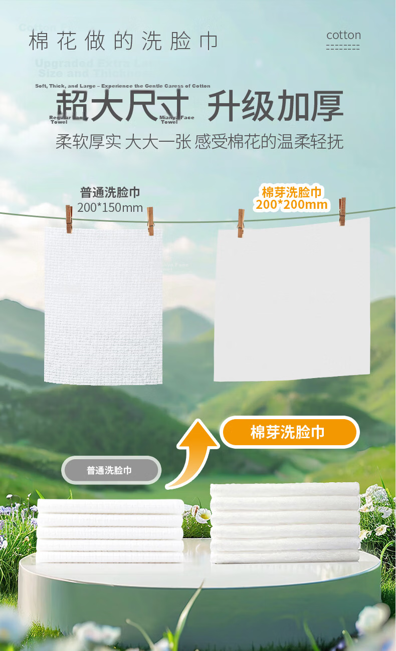 Mianya 100% Cotton Facial Wipes 180 Sheets x 6 Packs Disposable Pure Cotton Soft Thickened Face Towels 3