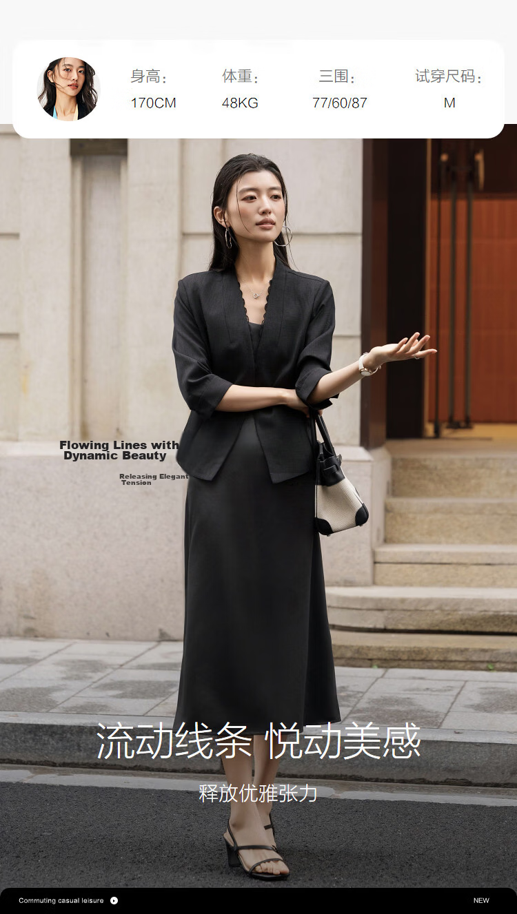Demana [Light Business] Spring V-Neck Lace Single Button Three-Quarter Sleeve Double Piped Pocket Waist-Cinched Women's Blazer 12