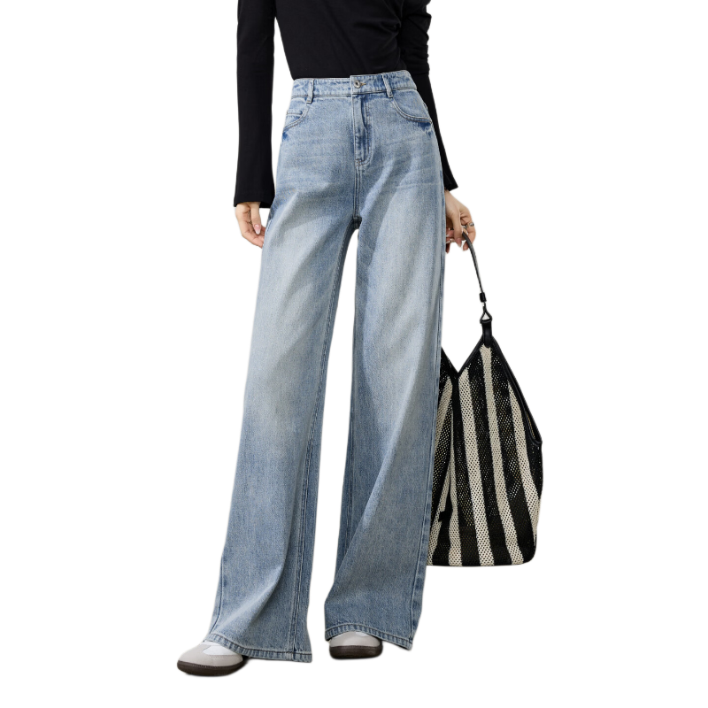 ESE-Y Slimming Wide-Leg Pants for Women Spring 2026 New Lightning Wash Vintage Twill Denim Straight-Leg Pants Blue 31