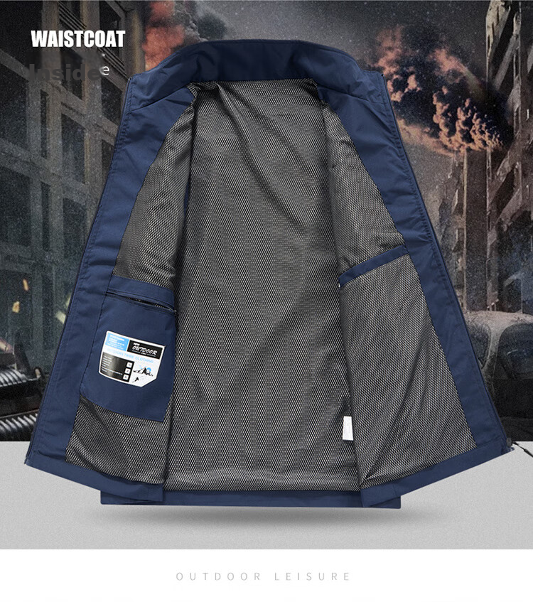 JEEP SPIRIT Men's Outdoor Casual Quick-Dry Vest Breathable Simple Stand Collar Photography Jacket Military Green M 7