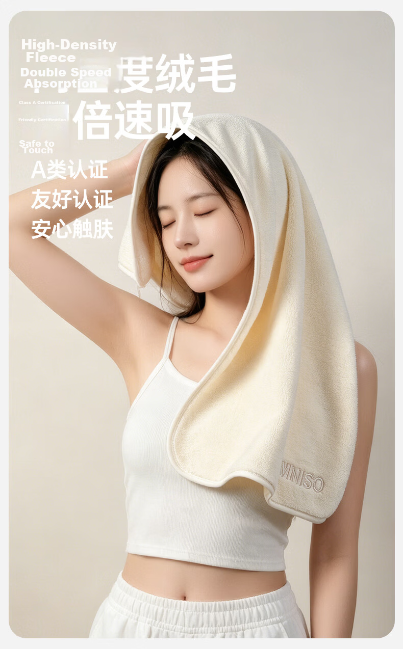 MINISO Adult Towel Face Wash Home Use Cotton Absorbent Quick-Dry Coral Fleece Hair Drying Towel Blue + Off-White 8