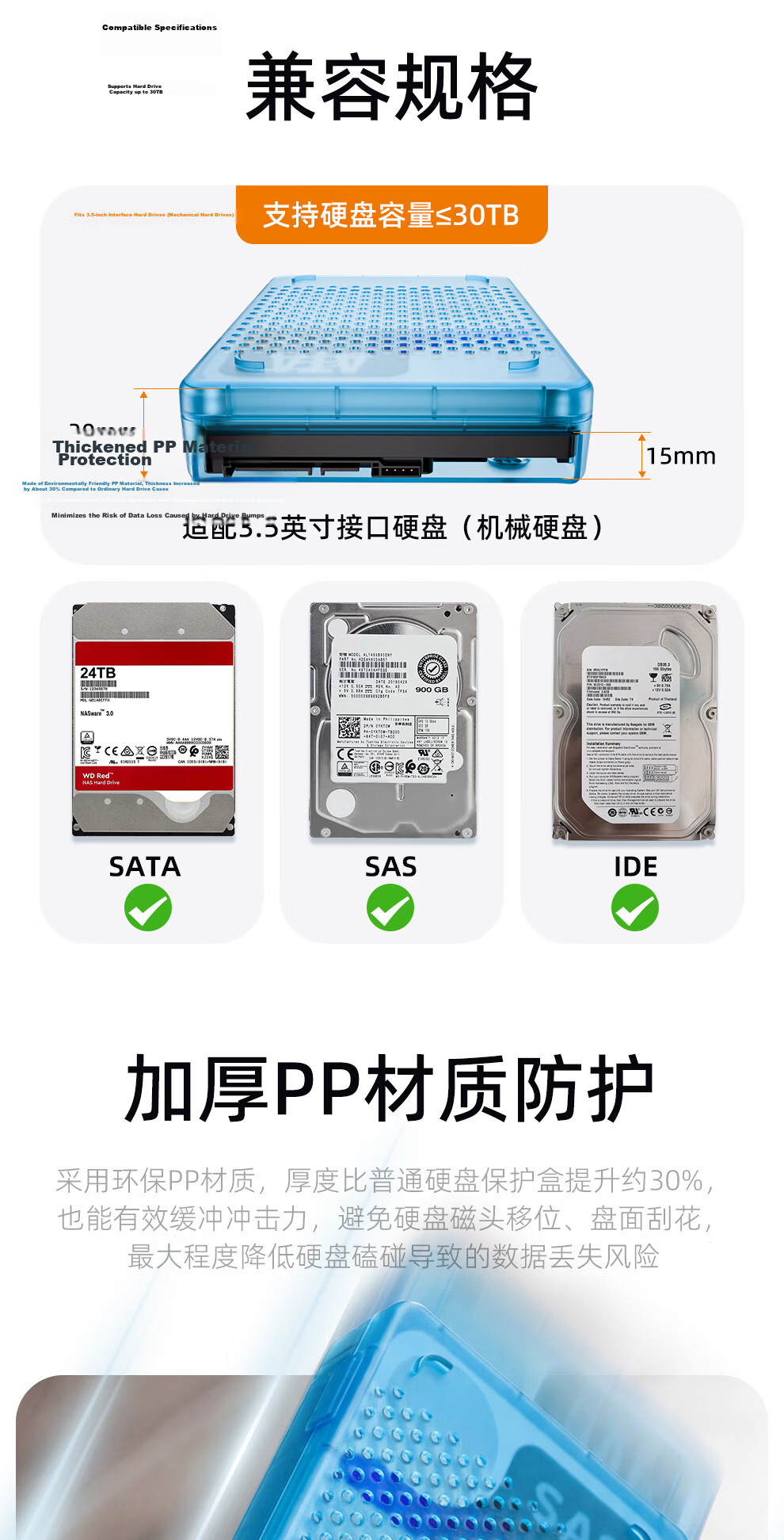 MAIWO 3.5 Inch Hard Drive Storage Protective Case Mechanical Hard Drive Storage Moisture-Proof Shockproof Pressure-Resistant Drop-Proof Protective Sleeve Blue KN016 3