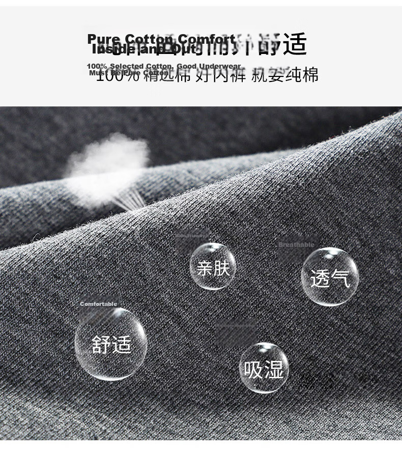 Yiershuang Premium Xinjiang 100% Cotton Ribbed Boxer Briefs for Men, Solid Color, Large Size 3