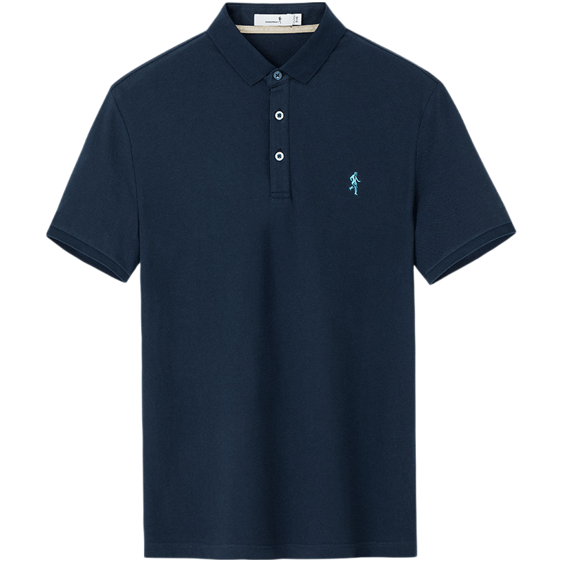 DANCING WOLVES [100% Cotton] Summer Versatile Casual Men's Short-Sleeve Polo Shirt for Commuting, 101 Navy Blue, S(165)