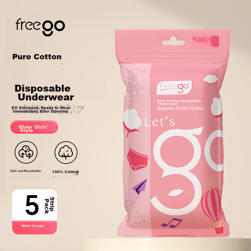 Freego Kids Disposable Cotton Travel Underwear Baby Toddler Children Students Infants 5-Pack Girls Big Kids【M】