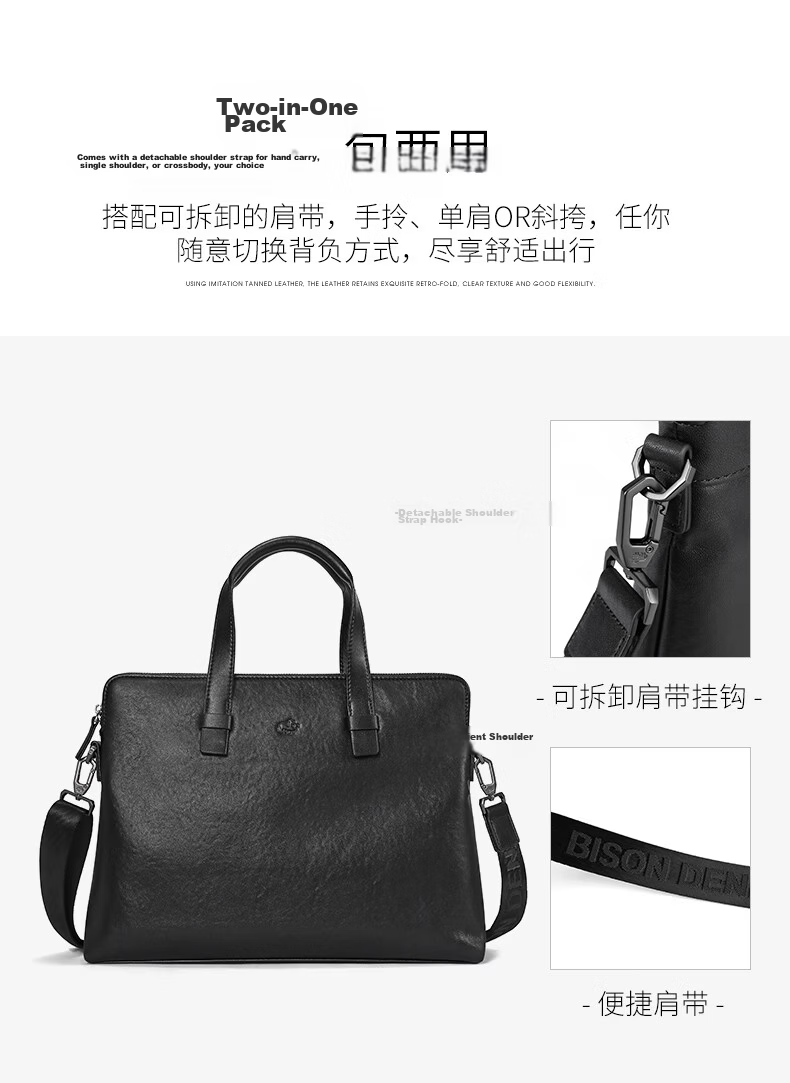 American Bison Men's Genuine Leather Business Briefcase Horizontal Casual Laptop Bag Birthday Gift 4