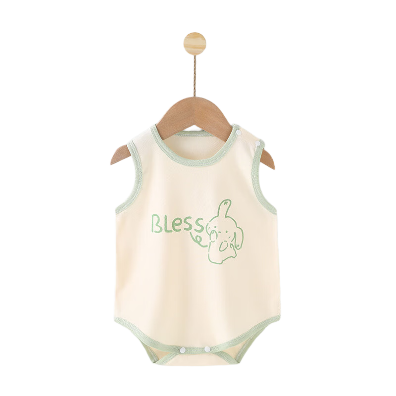 9I9 Baby Romper, Class A Thin Cool Breathable Sleeveless Bodysuit, Newborn Full-Button Jumpsuit, Bear Pattern, Pink, 80cm