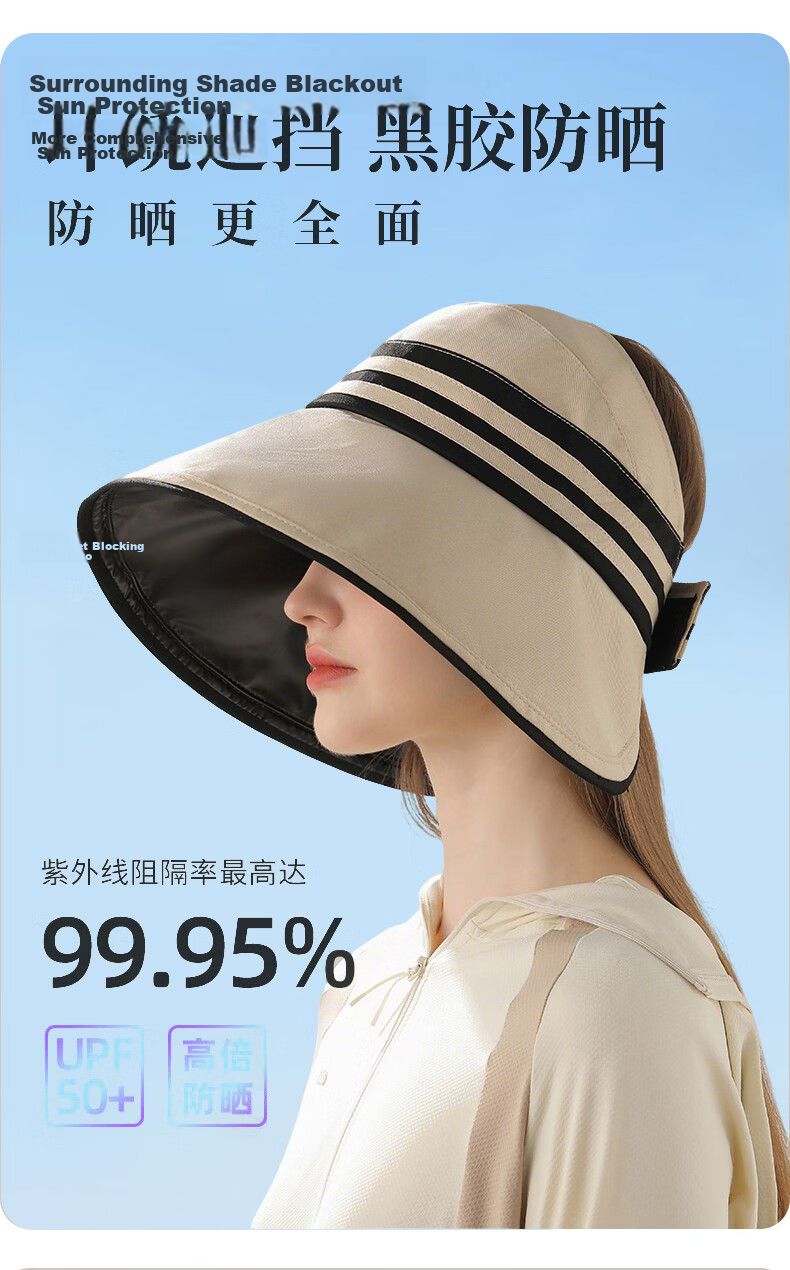 Langsha Women's Summer Foldable Sun Hat Black Coating Wide Brim Open Top Casual Sun Fisherman Hat Beige 1