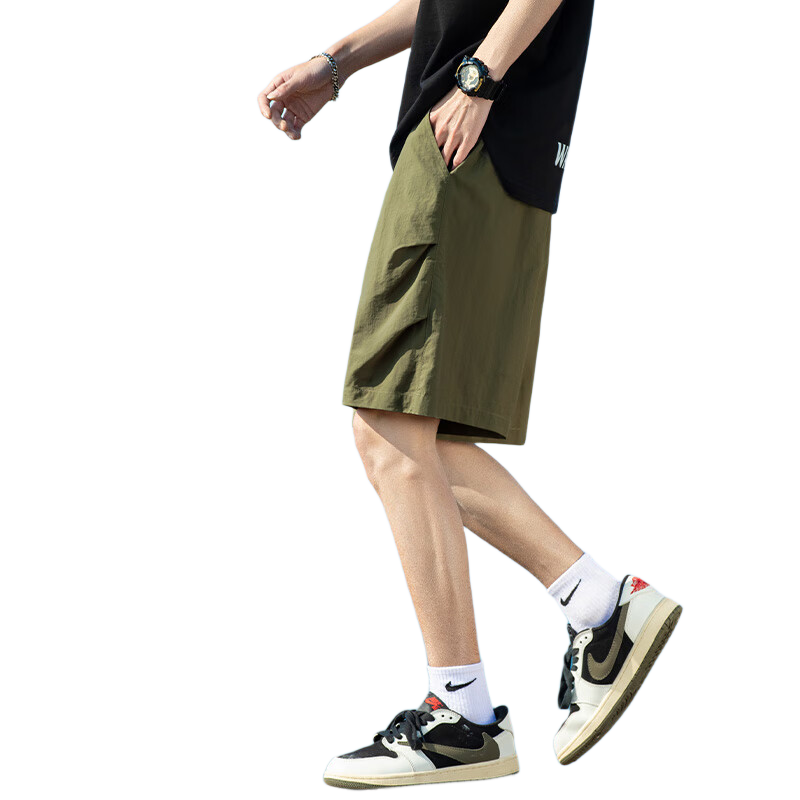 MINISO Paratrooper Workwear Shorts Men Summer Trendy American Style Five-Point Pants Ice Silk Cooling Men's Loose Shorts Z Black L