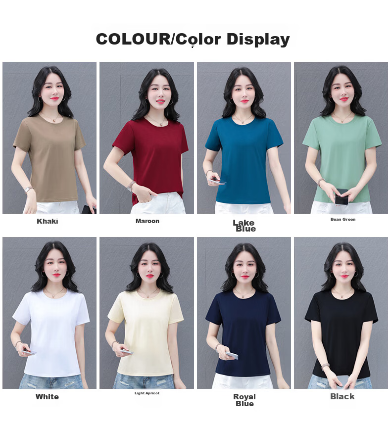Shuangxing Pure Cotton Short Sleeve T-Shirt Women Summer Regular Shoulder Basic Solid Color Casual Middle-aged Plus Size Slim Fit Top Khaki L 8