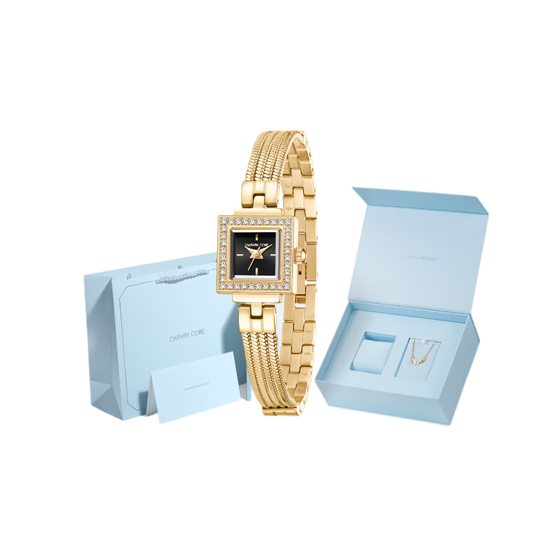 Darwin Core Daiwenke Small Gold House Women's Watch Gift Box Small Dial Gold Watch Diamond Inlaid Light Luxury Birthday Gift for Girlfriend