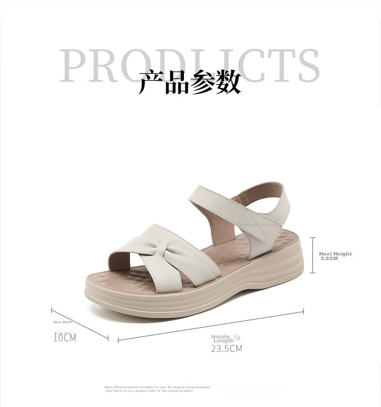 Red Dragonfly Women's Leather Velcro Sandals Soft Sole Wear-Resistant Casual Middle-Aged and Elderly Sandals WTK264921 Black Size 37 7