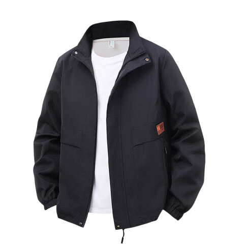 Jeanswest Men's Outdoor Sports Jacket Spring Autumn Coat Stand Collar Loose Workwear Windproof Casual Trendy Versatile Black 2XL