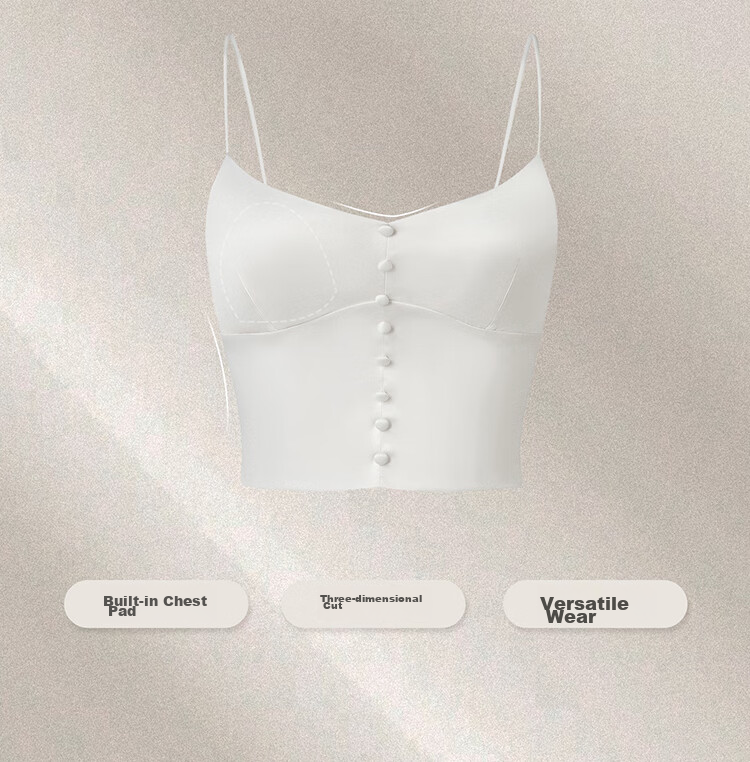 Fuli Girl Satin Buttoned Small Vest Camisole Underwear Women Wireless Bra Outerwear Pearl White S 2