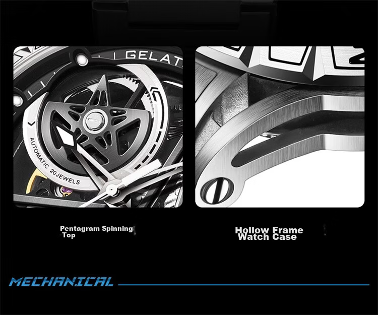 GELATU Men's Automatic Skeleton Mechanical Watch Waterproof Luminous Luxury Fashion Trendy Wristwatch 3