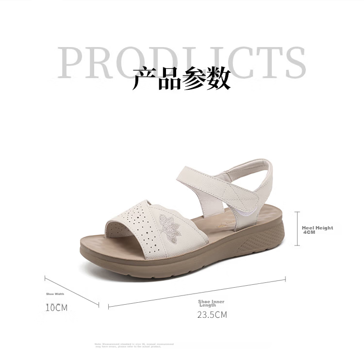 Red Dragonfly Sandals Leather Soft Sole Breathable Mom Shoes Middle-aged and Elderly Women's Non-slip Beach Shoes WTK265351 Apricot Color Size 37 8
