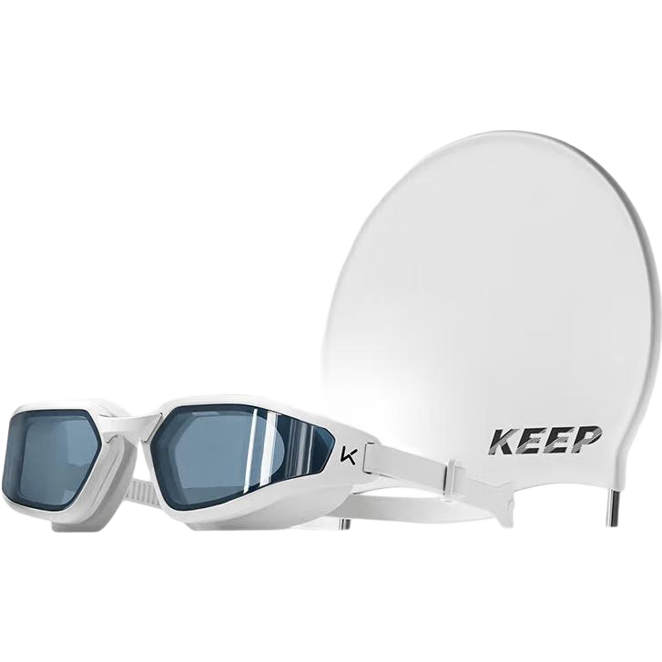 Keep Swimming Goggles, Waterproof Anti-Fog, High Definition, for Men And Women, Medium Frame, Swimming Goggles And Swim Cap Set, 064 White, 200 Degrees