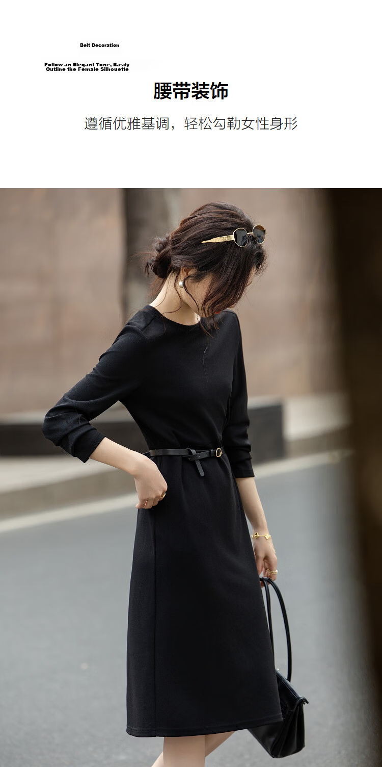 Demana Women's Spring Commuter Round Neck Belted Sweatshirt Dress Straight Cut Petite Dress 7