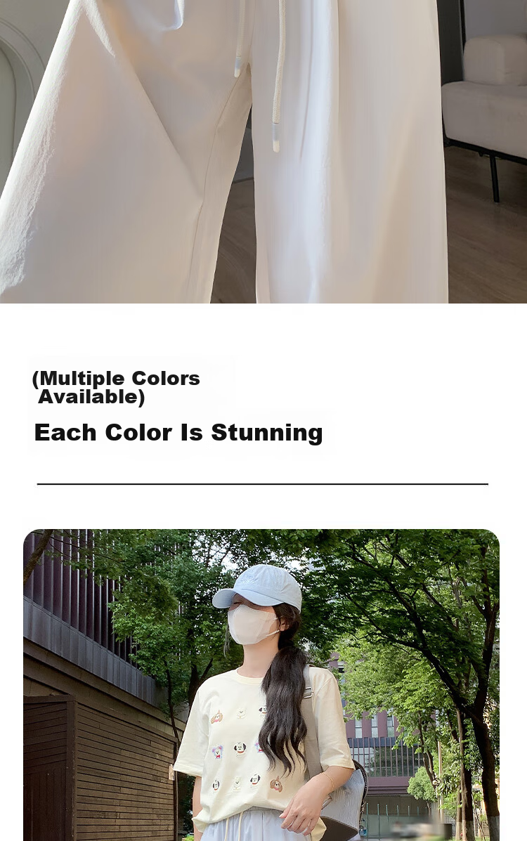 BOPRUIEY Women's Casual Summer Pants 2025 Thin High Waist Draped Loose Quick-Dry Straight-Leg Wide-Leg Lazy Style Ice Silk Pants 18