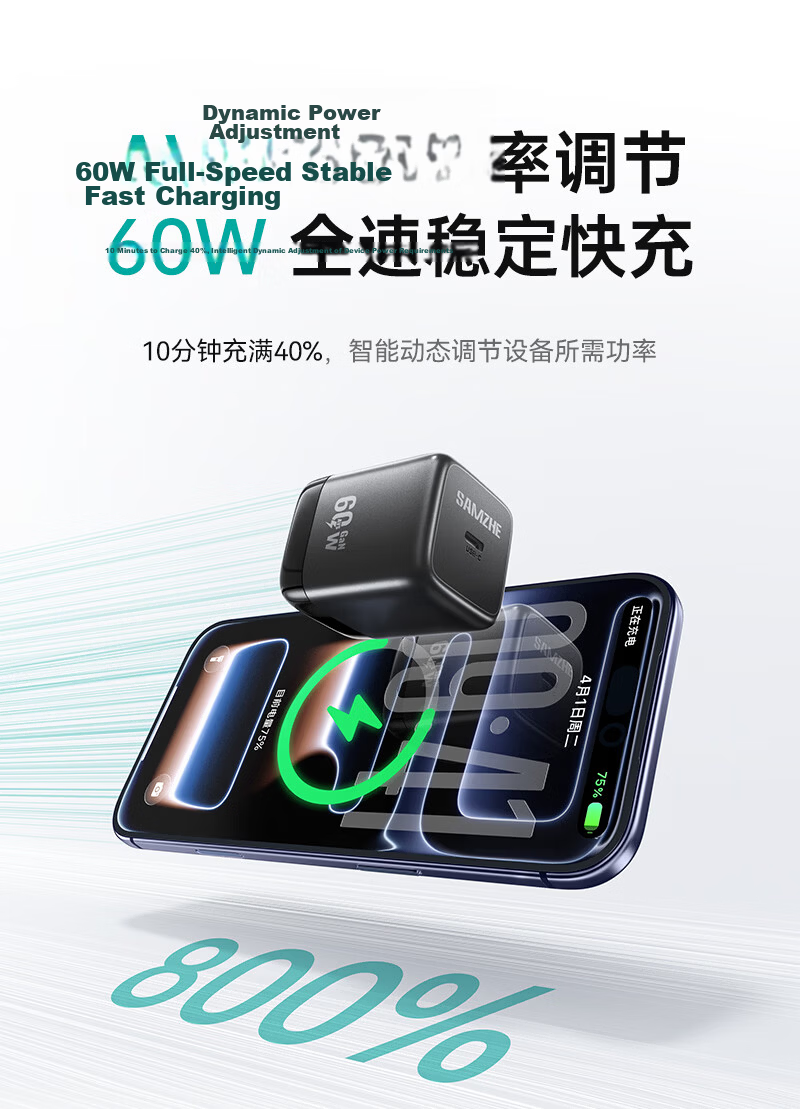 Sanze Apple Charger Dual Port 60W Fast Charger PD 45W Type-C USB for iPhone 17 Pro Max/16/15/14/13 iPad Huawei Phones 6