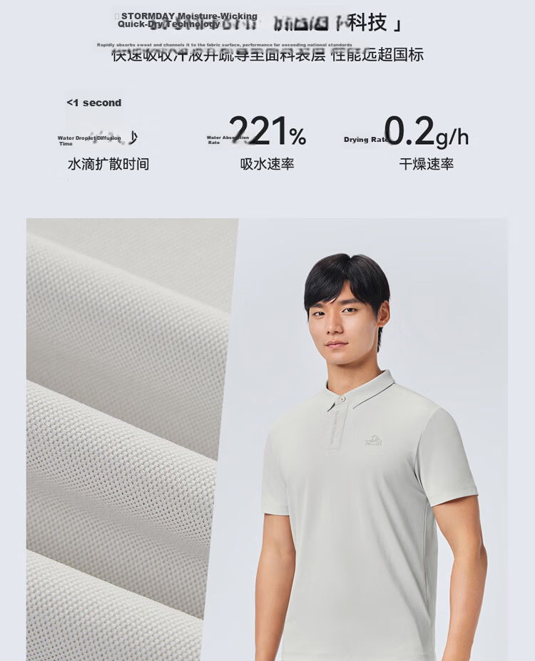 Pelliot Men's Outdoor Quick-Dry Polo Shirt Summer Breathable Short Sleeve Sports T-Shirt Quick-Dry 115215019 Blue L 4