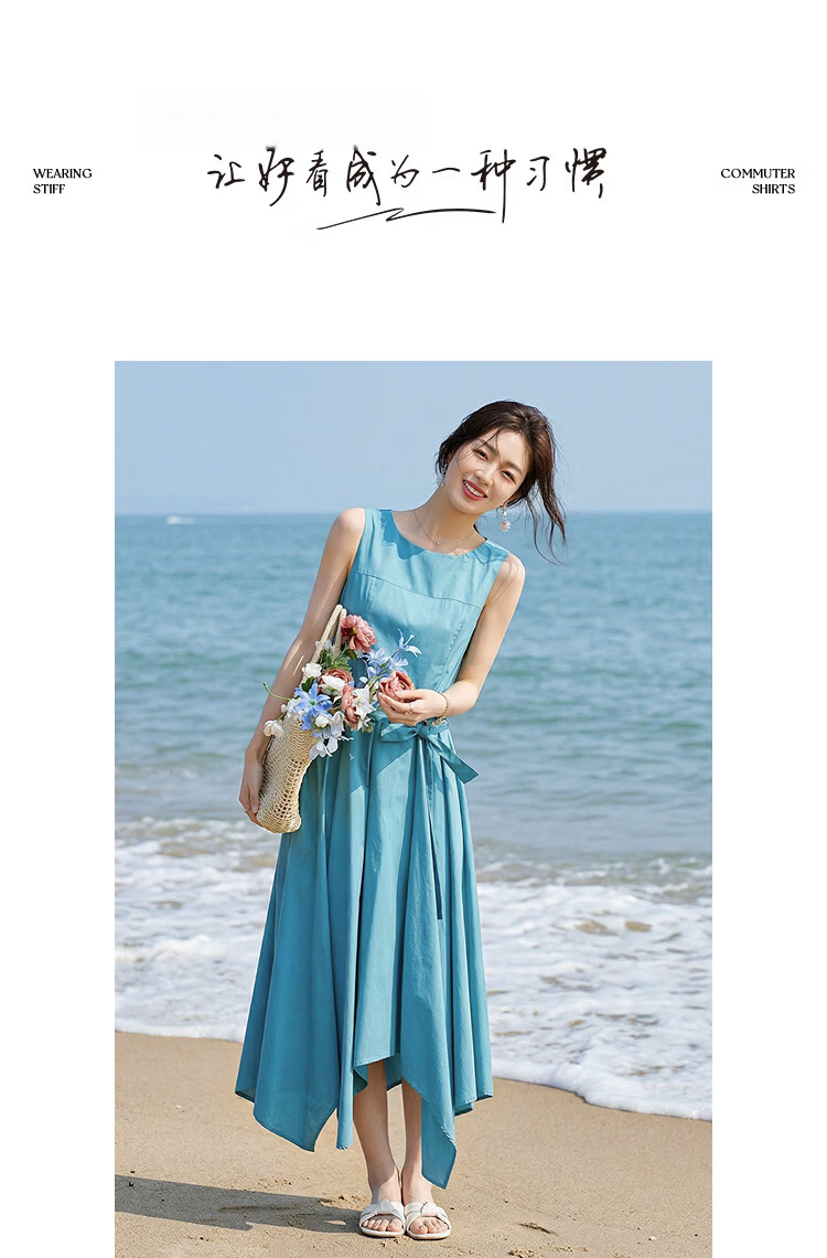 Demana Oxygen Pure Cotton Summer Elegant Off-Shoulder Sleeveless Waist-Cinching Asymmetric Slim Fit Dress for Women Premium Quality 13