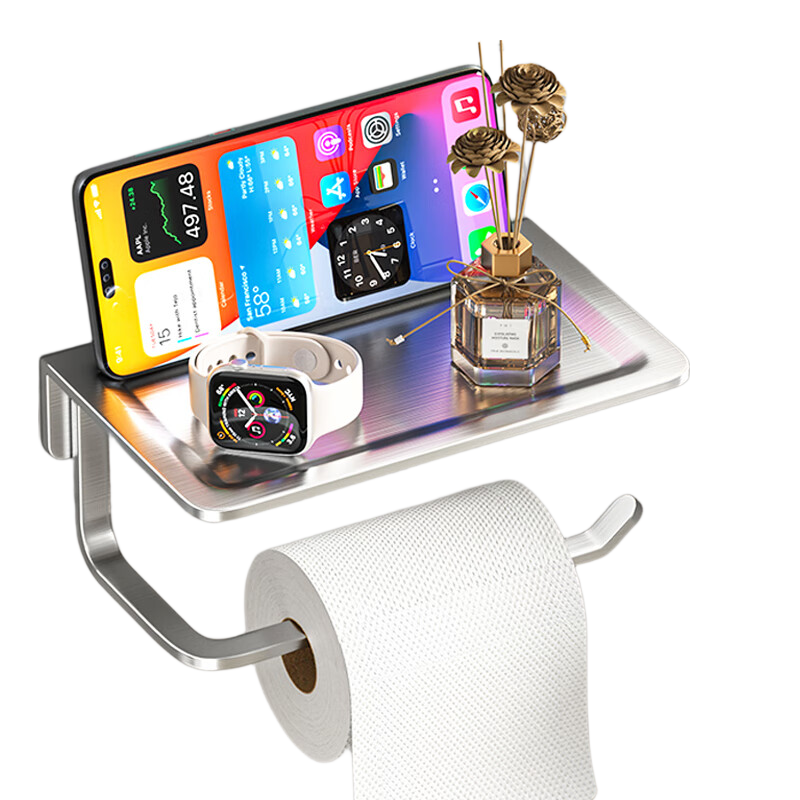Baizi 304 Stainless Steel Bathroom Tissue Holder, No Drilling Required Installation, Bathroom Storage Rack, Toilet Paper Dispenser