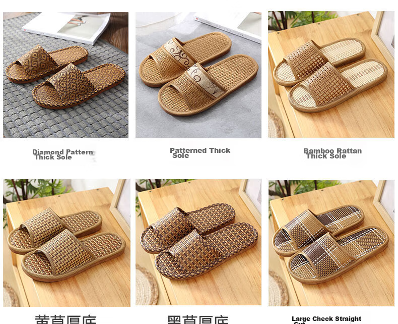 GUOLUOFEI Woven Unisex Summer Slippers Bamboo Floor Soft Sole Non-Slip Men's New Bamboo Sole Size 38-39 4