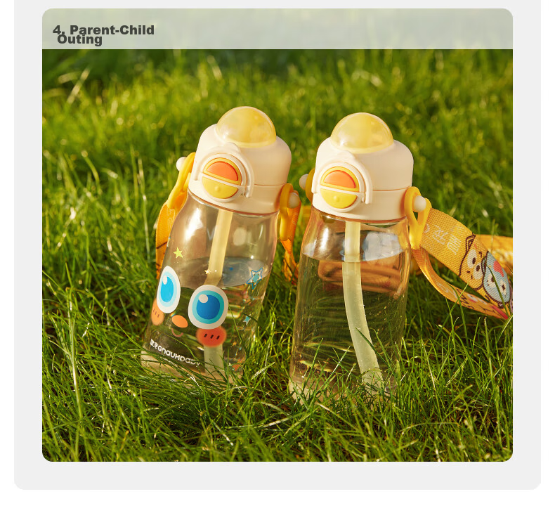 Huang Chong Big-Eyed Cute Children's Water Bottle Summer School Drinking Cup PPSU Direct Drinking Straw Cup Starry Sea Voyage 450ml + Strap 9