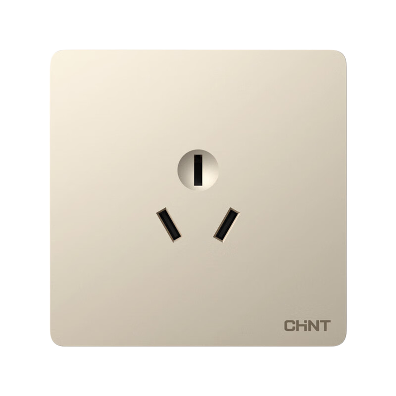 CHNT Switch Socket Wall Panel, Household 86-Type Panel, Single Unit Three-Pole, Three-Hole 16A Socket, NEW6C Champagne Gold