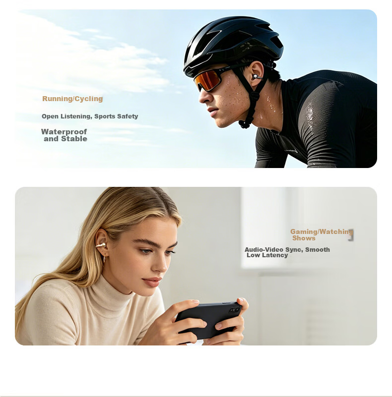 Aigo 2026 New AI Bluetooth Clip-On Wireless Bone Conduction Open-Ear Comfortable Long-Wear Sports Running Earphones CA88 Beige 40
