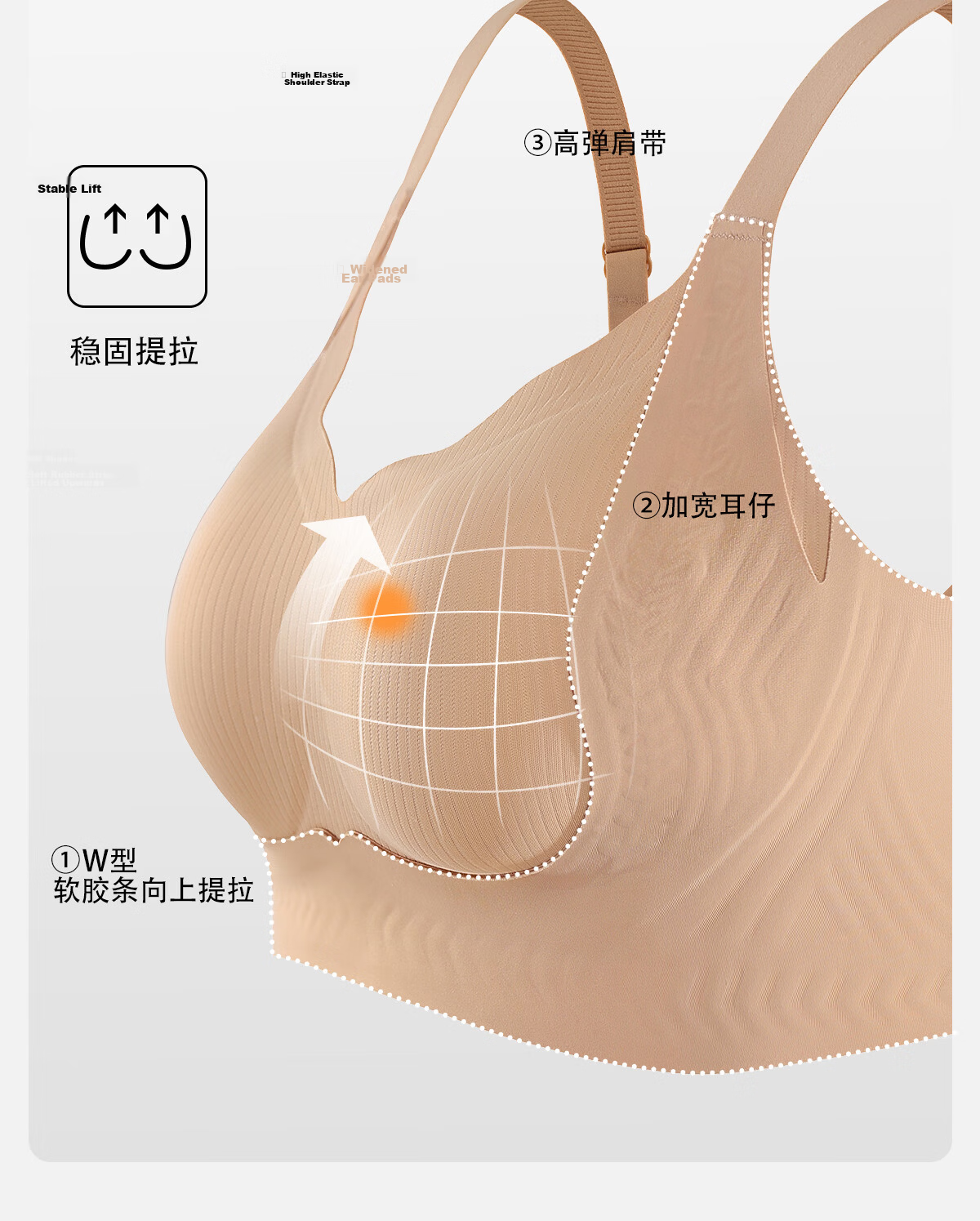 Bingxue Kapok Women's Plus Size Underwear Large Bust Minimizing Push-Up Lightweight Breathable Lifting Anti-Sagging Non-Compressing Bra 9