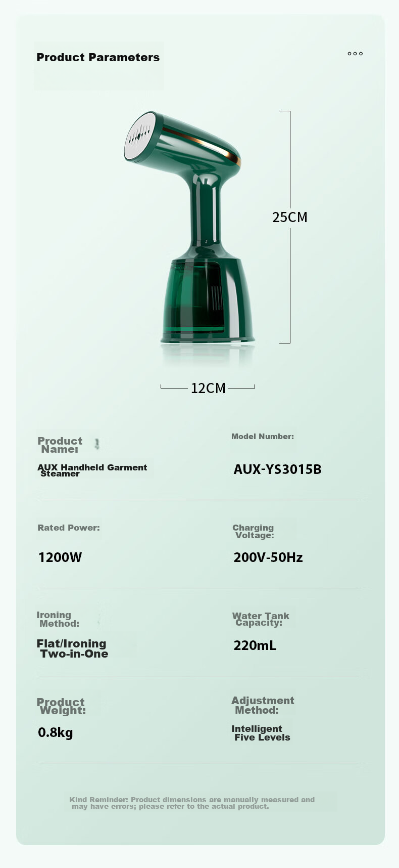 AUX Handheld Garment Steamer Portable Steam Iron Home Dorm Small Steam Iron AGT-22AS3015B Dark Green 16