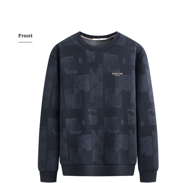 Dance with Wolves [Fleece Lined Thickened] Trendy All-Over Print Crewneck Sweatshirt Men Warm Antibacterial Pullover Top 102 Dark Blue L 10