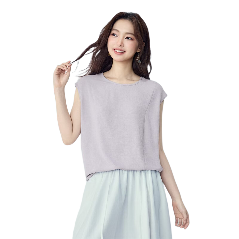 Giordano Women's Sleeveless Shirt Summer New Wrinkled Texture Loose Fit Round Neck Batwing Sleeve Blouse 13346245