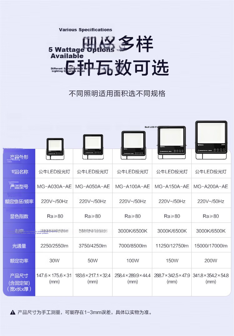 BULL LED Floodlight for Outdoor, Courtyard, Factory, Garden, Camping Light, IP65 Waterproof Rating, 100W-6500K White Light 14