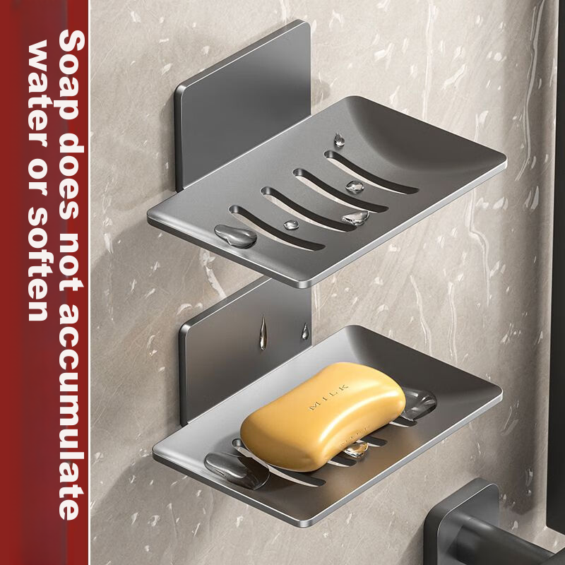 Baihan Bathroom Soap Dish, Wall-Mounted Storage Box, Suction Cup Soap Holder, Wall-Mounted Organizer, No Drilling Required, Drainage 1