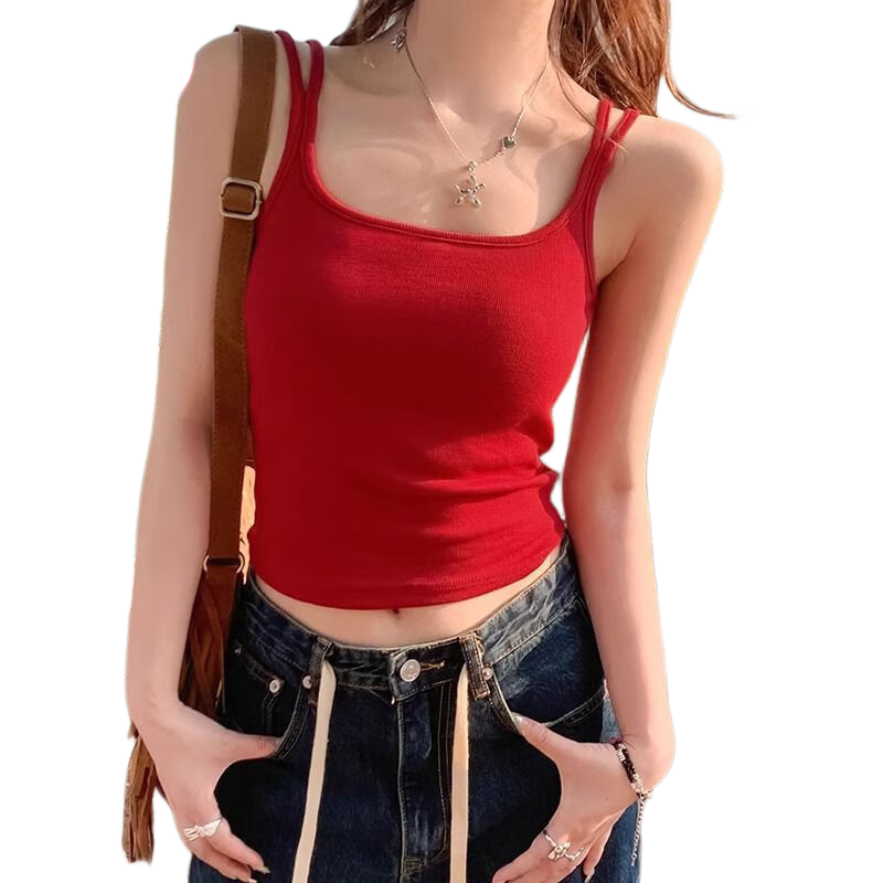 LangSha Women's Backless Camisole Vest 2025 New Inner Wear Versatile Base Layer Outer Wear with Chest Pad Vacation Red Small Camisole