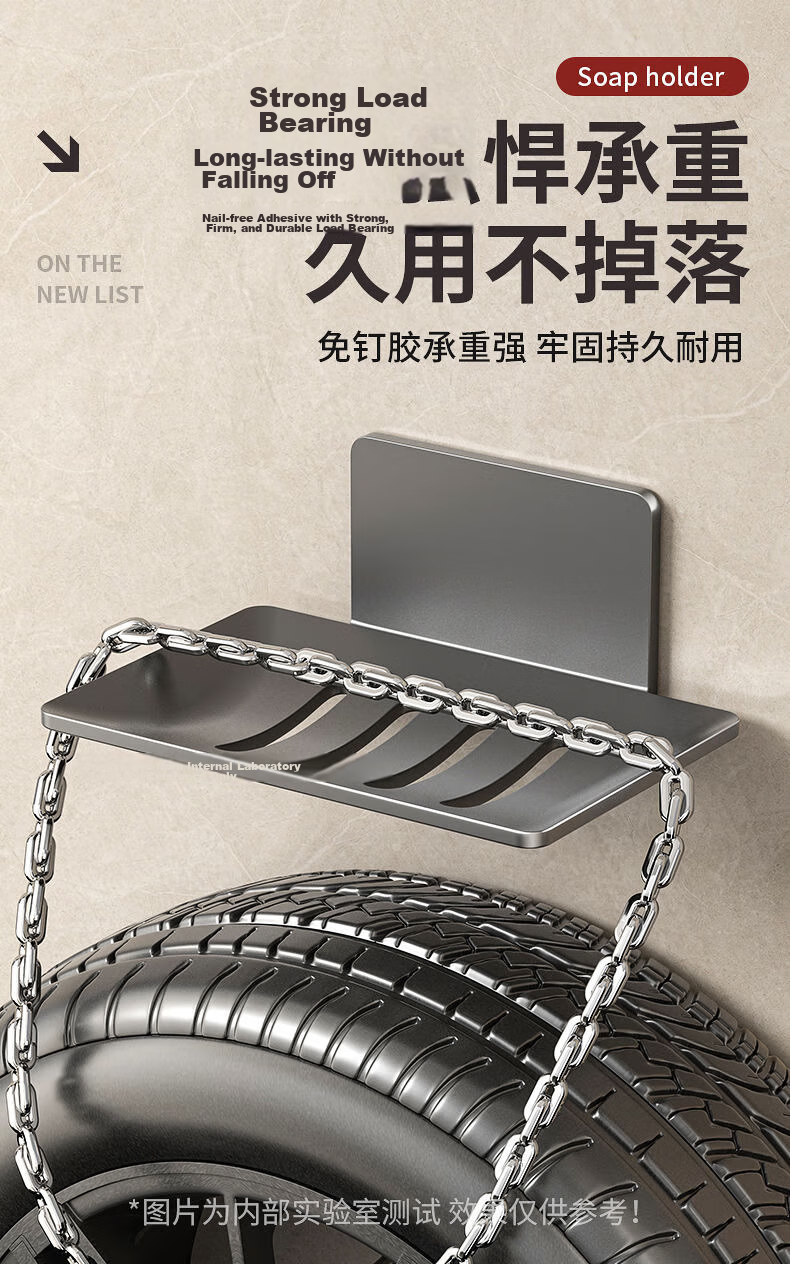 Baihan Bathroom Soap Dish, Wall-Mounted Storage Box, Suction Cup Soap Holder, Wall-Mounted Organizer, No Drilling Required, Drainage 8