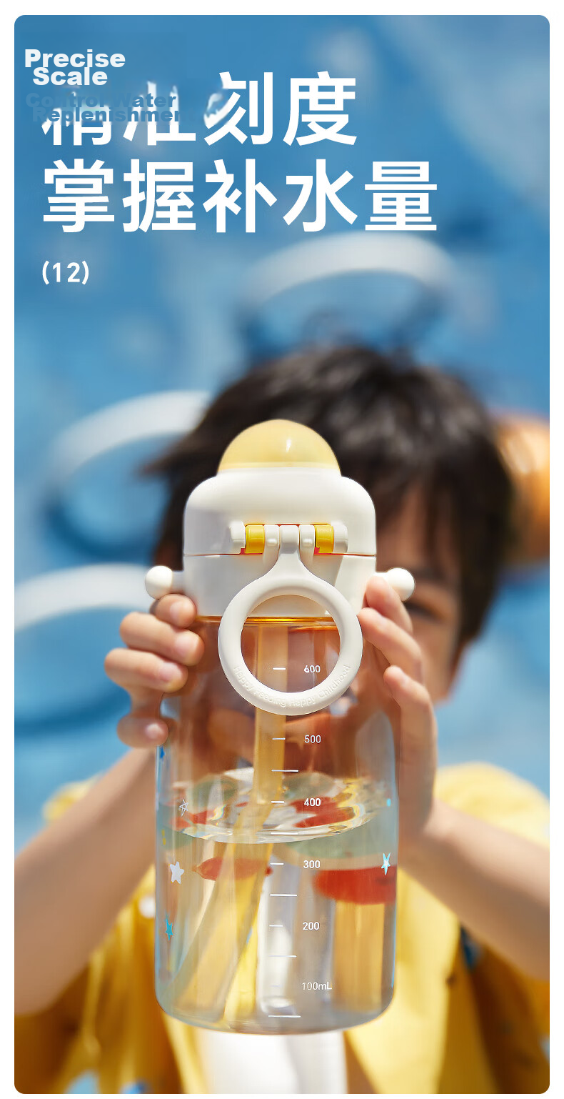 Huang Chong Big-Eyed Cute Children's Water Bottle Summer School Drinking Cup PPSU Direct Drinking Straw Cup Starry Sea Voyage 450ml + Strap 20