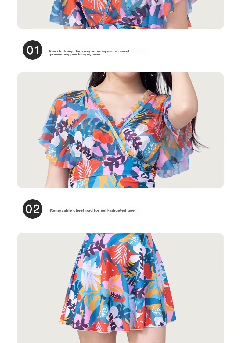 LangSha Women's One-Piece Conservative Swimdress Slimming Beach Skirt Swimsuit Plus Size Bathing Suit for Hot Springs 13