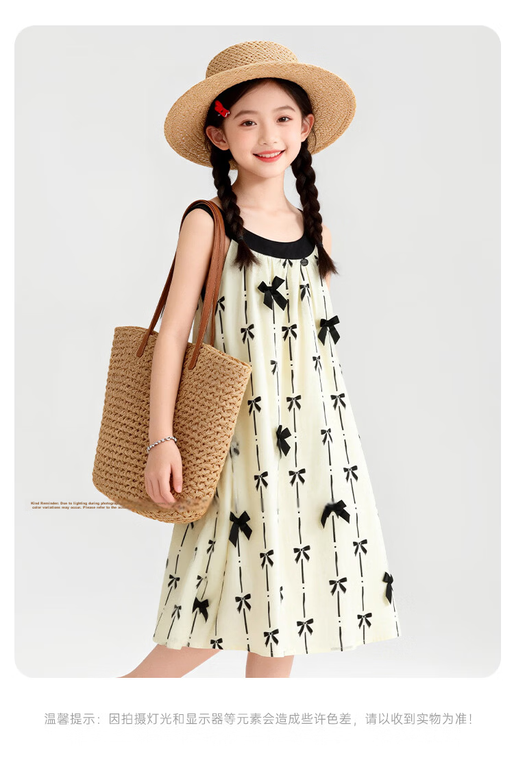 Disney Girls' Bowknot Strap Dress Summer Cotton Vacation Style Sleeveless A-Line Dress for Big Kids 120 17