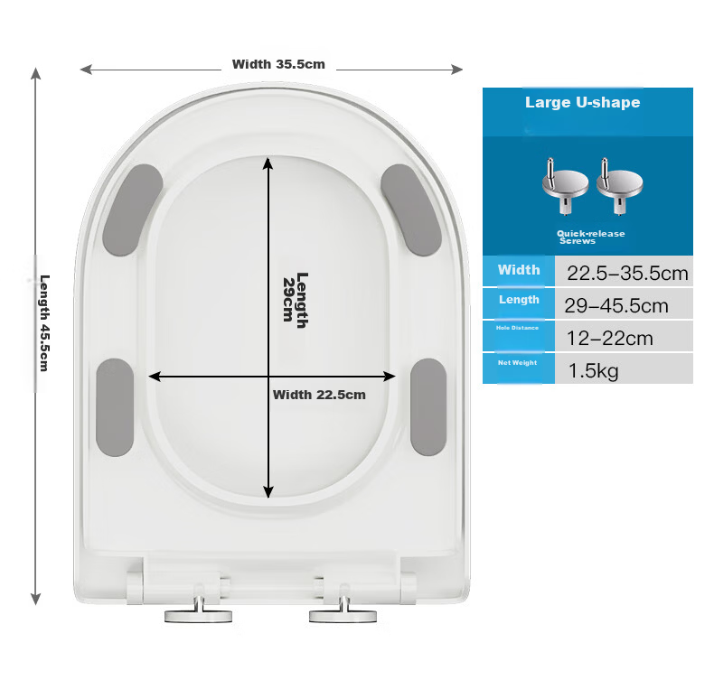 HSPA Universal Thickened Large U-Shaped Toilet Seat Quick-Release Toilet Cover Bathroom Toilet Accessory 1132 2