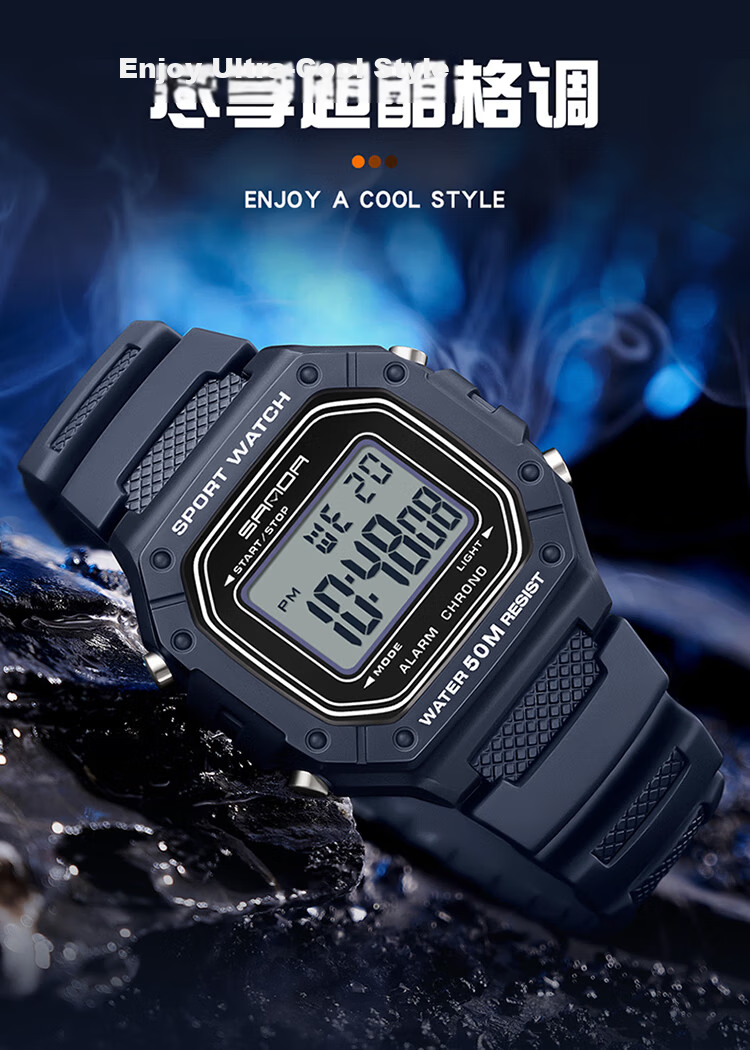 Louis Juelun Small Square Electronic Watch Men's Military Training Watch for High School Students Outdoor Sports Multifunctional 10