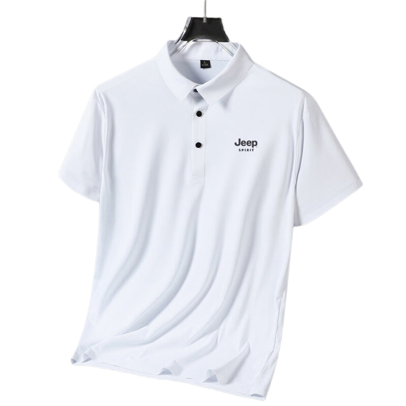 JEEP SPIRIT Men's Summer Thin Ice Silk Polo Shirt Short Sleeve T-Shirt Dad Top White 2XL