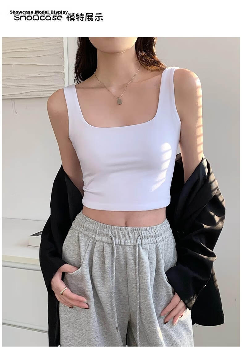 NOMe Square Neck Camisole Tank Top for Women, Basic Summer Outerwear and Innerwear, White, Regular Fit, 2XL 7